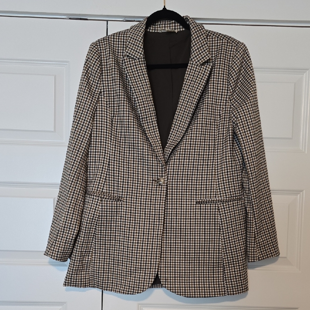 Marled Black and White Houndstooth Blazer